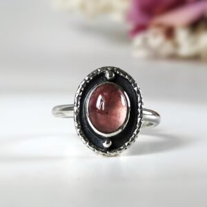 Bague réglable femme en argent massif et Tourmaline rose les merveilles de polly
