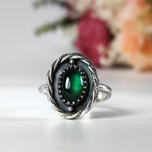 Bague réglable femme en argent massif et pierre Tourmaline verte les merveilles de Polly