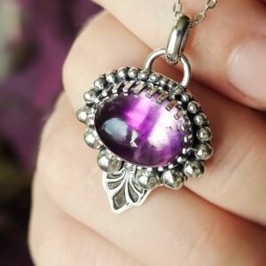 Collier femme en argent massif fait main avec pendentif perles et pierre Améthyste les merveilles de polly