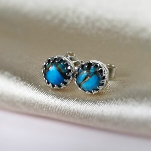 Puces d'oreilles pour femme en argent massif et pierre Turquoise mohave Les merveilles de Polly