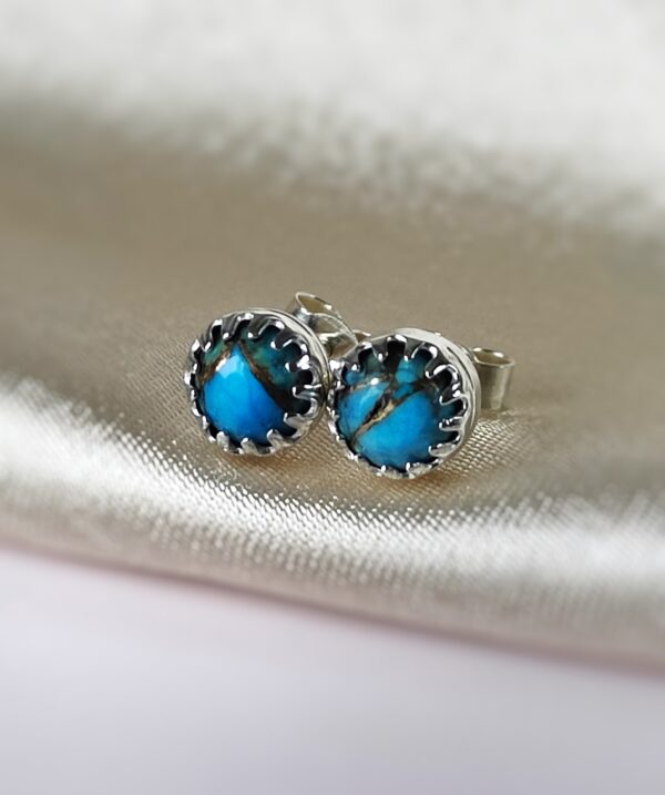 Puces d'oreilles pour femme en argent massif et pierre Turquoise mohave Les merveilles de Polly