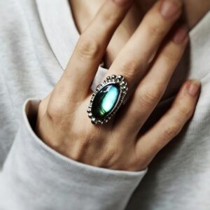 Bague réglable femme en argent massif et pierre Labradorite Les merveilles de Polly