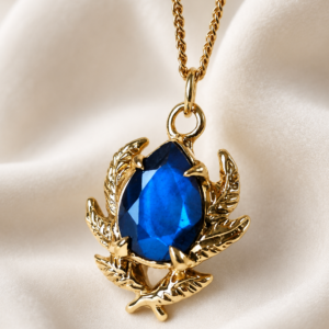 Collier doré femme plaqué or feuilles de laurier et pierre naturelle Labradorite facettée les merveilles de polly