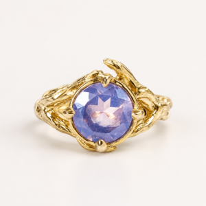 Bague femme organique plaquée or avec pierre Quartz lavande les merveilles de polly