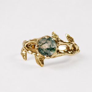 Bague femme organique plaquée or avec pierre naturelle Agate mousse les merveilles de polly