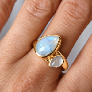 Bague femme en vermeil avec pierres naturelles Péristérite et Quartz rose les merveilles de Polly