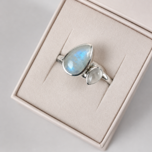 Bague femme en argent massif taille 57 avec pierre de lune arc en ciel et quartz rose les merveilles de polly