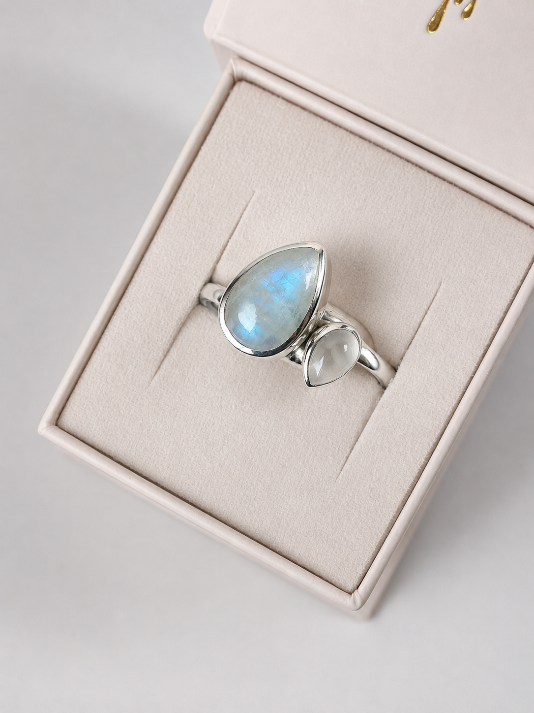 Bague femme en argent massif taille 57 avec pierre de lune arc en ciel et quartz rose les merveilles de polly