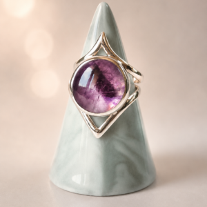 Bague femme en argent massif double anneau avec pierre Améthyste trapiche ronde les merveilles de polly