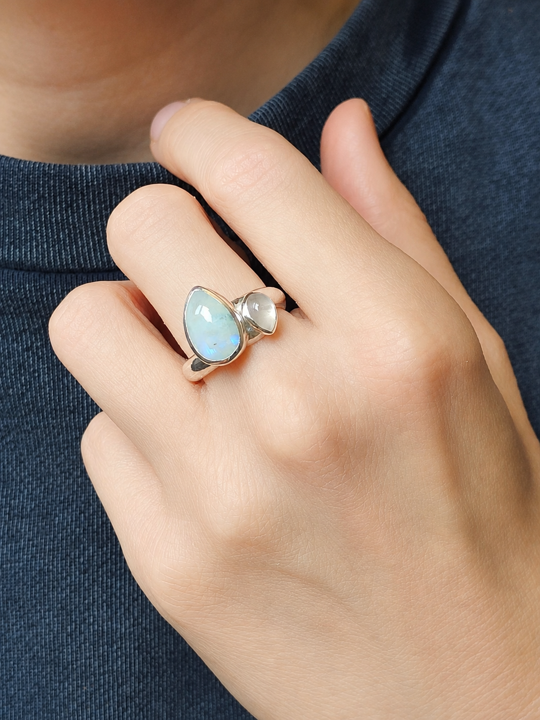 Bague Péristérite & Quartz rose • T 57 – Image 2