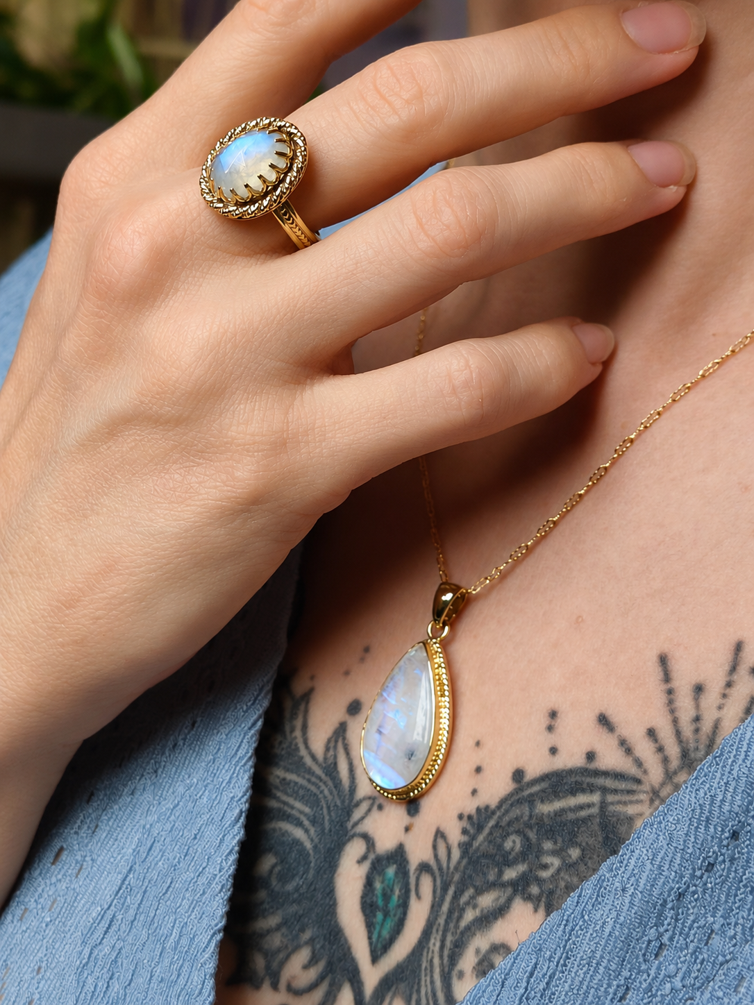 Parure Péristérite, bague & pendentif assortis • Prévente – Image 2