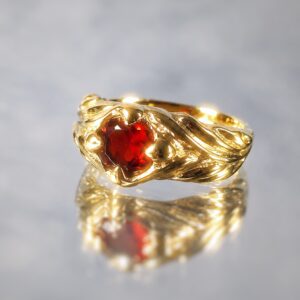 Bague artisanale en laiton plaqué or 5 microns avec pierre grenat hessonite les merveilles de polly